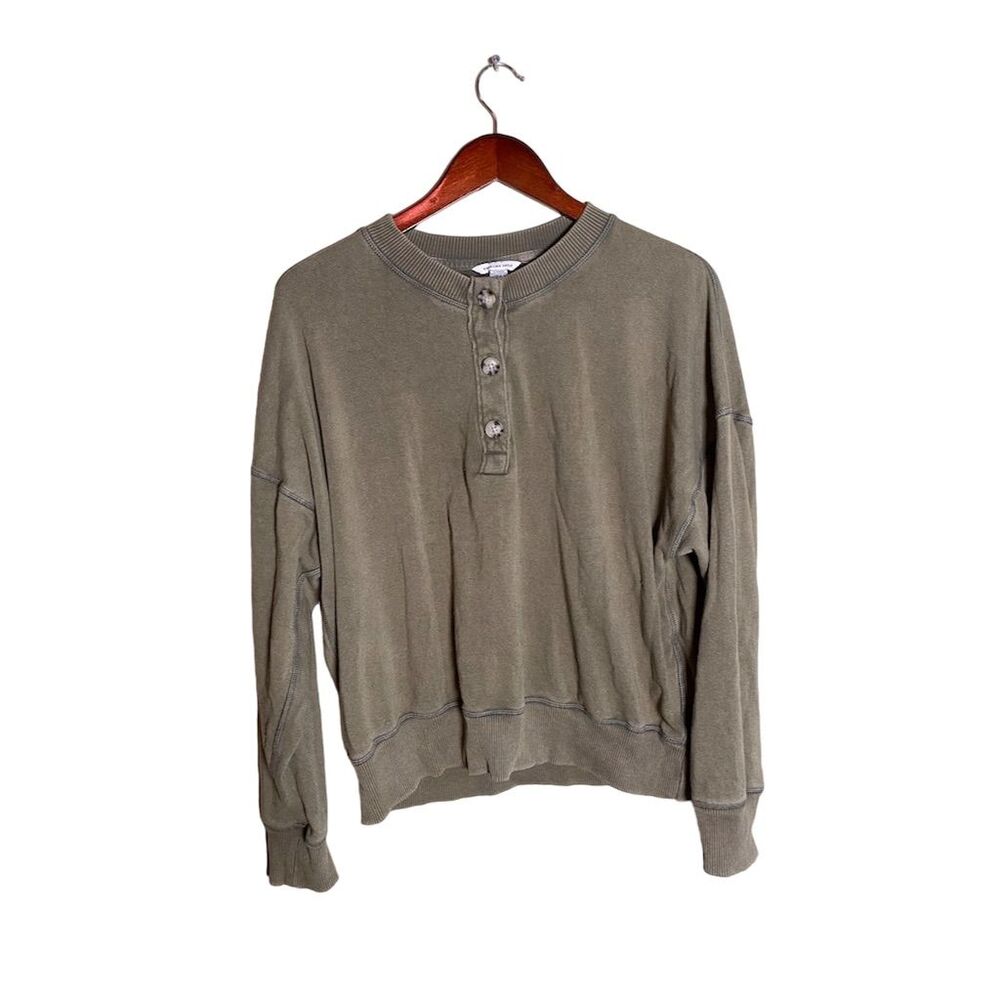 American Eagle Women's Henley Long Sleeve Shirt XL Green Button-Up Casual Top